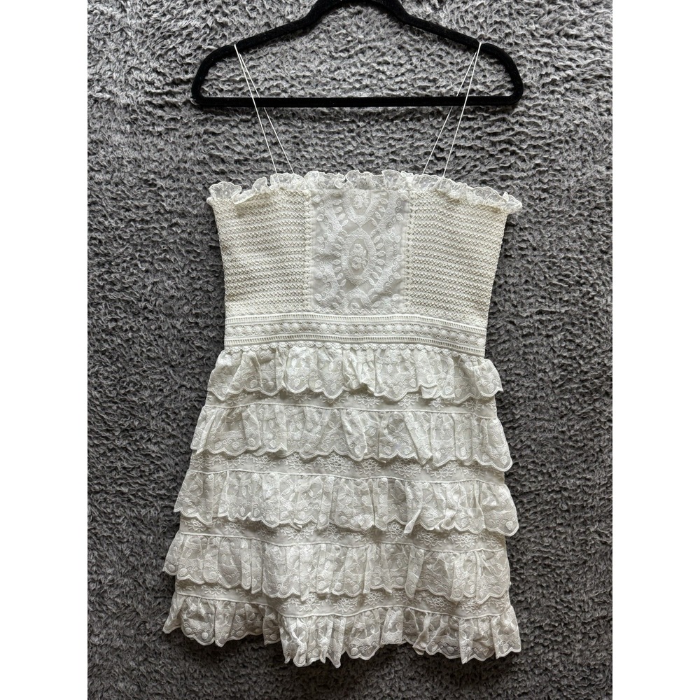 Vintage Andrew Gn Runway‎ Cotton Cocktail Dress Women's M Ivory Tiered Ruffle